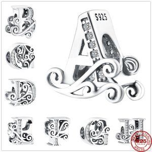 Letter Charm Bead fit Necklace, Bracelet, 925 sterling silver.